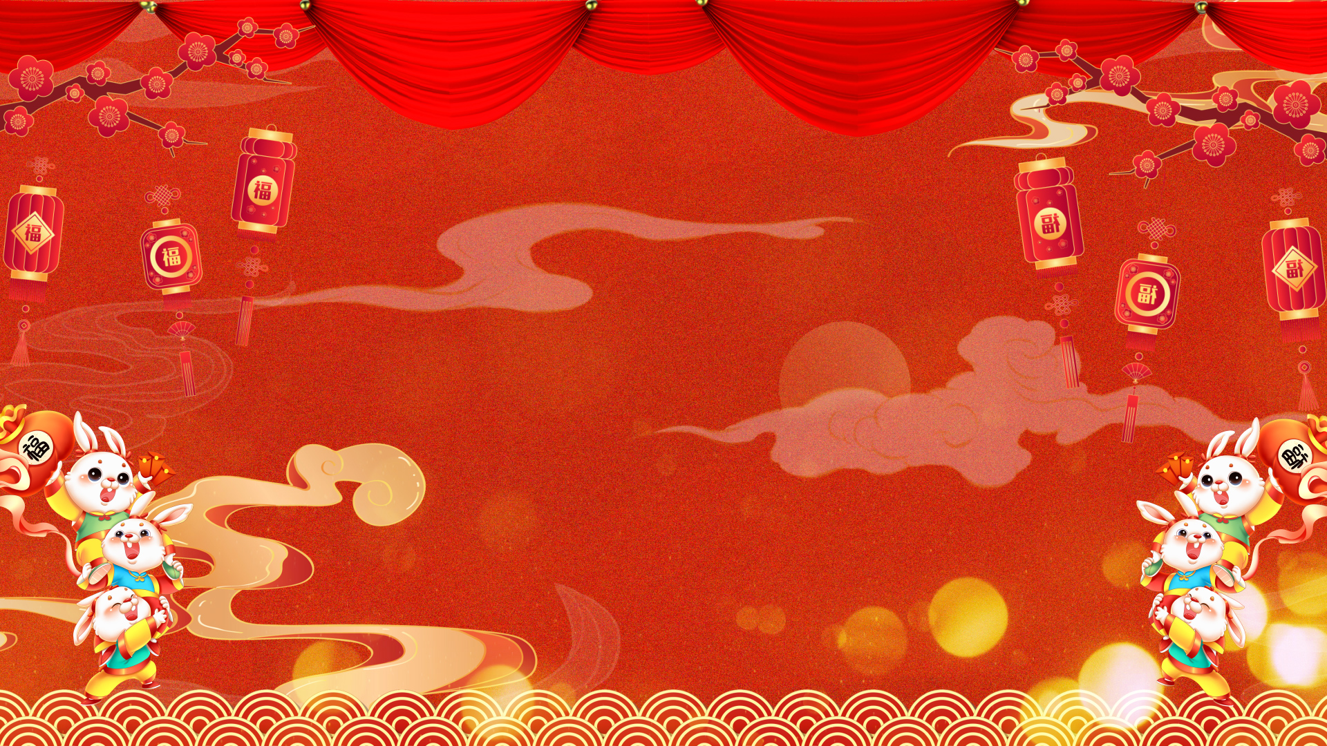 原创喜庆红色兔年春节新春视频新年动态兔年背景AE模板视频的预览图