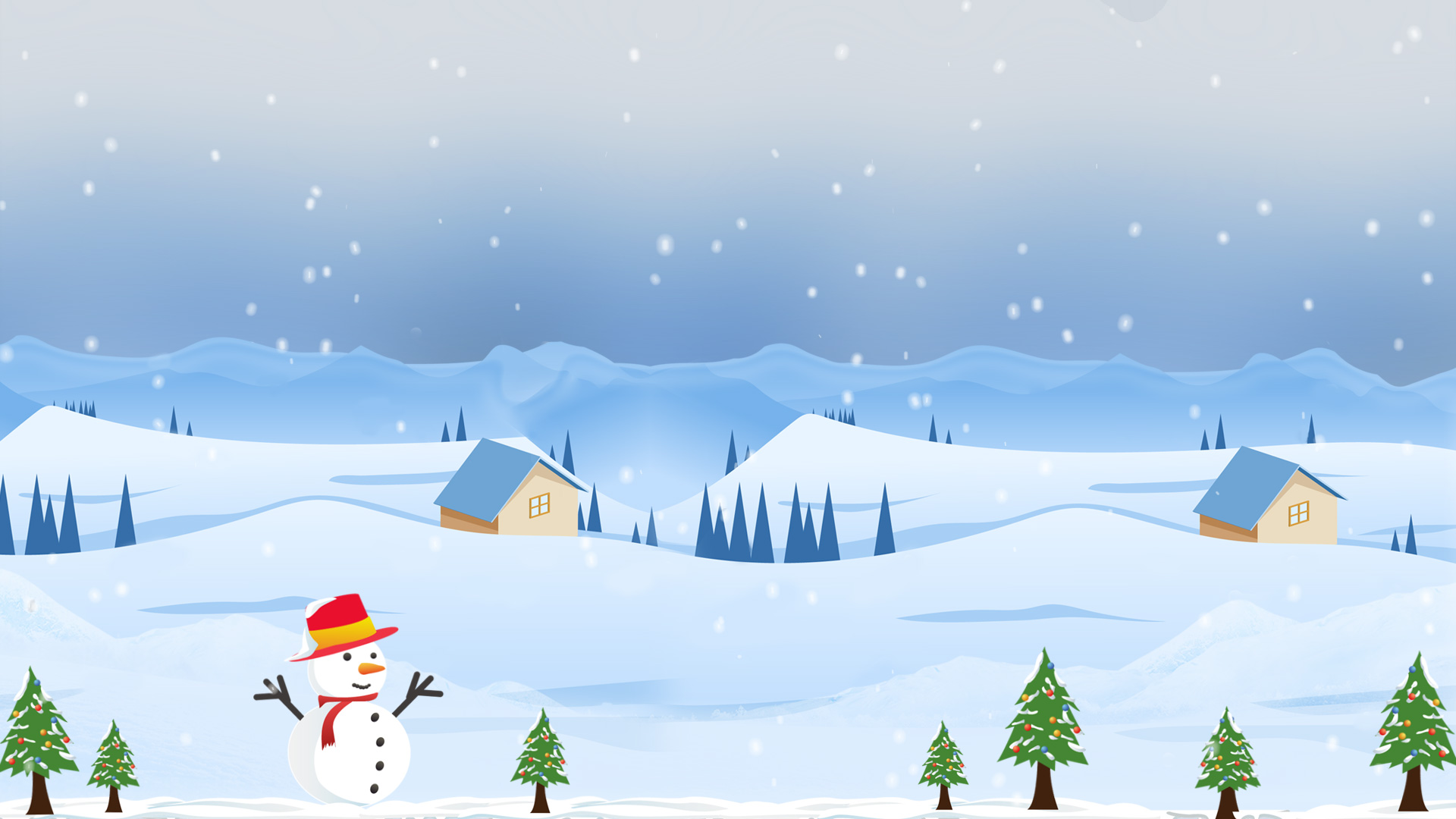 原创冬天冬季圣诞树雪人蓝色简约视频动态背景视频的预览图