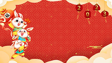 原创红色喜庆可爱兔年元旦新年动态兔年视频背景AE模板视频的预览图