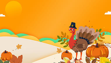 原创感恩节火鸡南瓜橙色渐变卡通海报AE动态背景视频的预览图