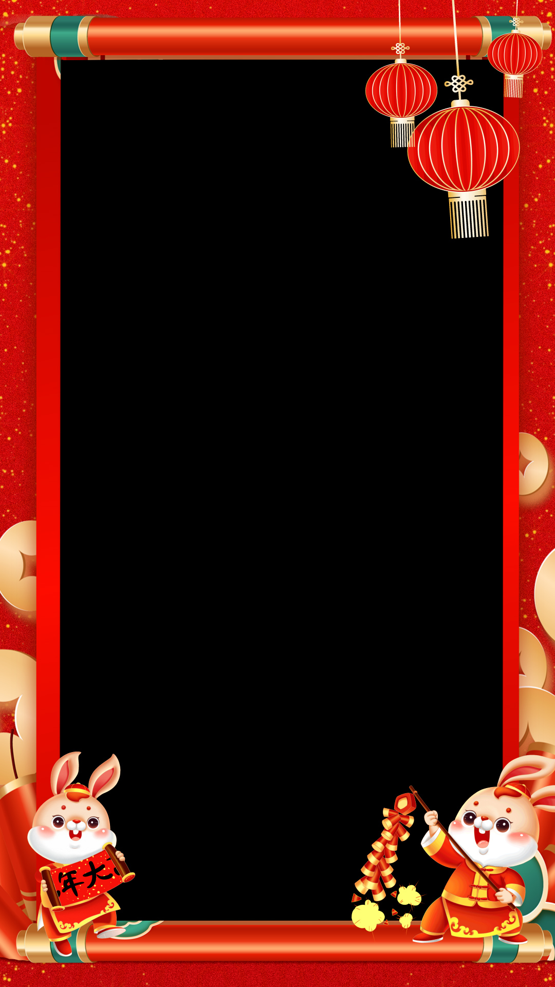 原创竖屏竖版红色喜庆恭贺新春新年视频动态边框ae模板视频的预览图