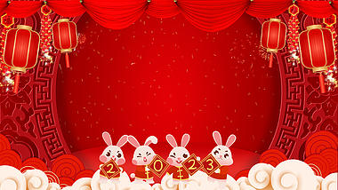 原创红色喜庆新年兔年大吉视频背景ae模板视频的预览图