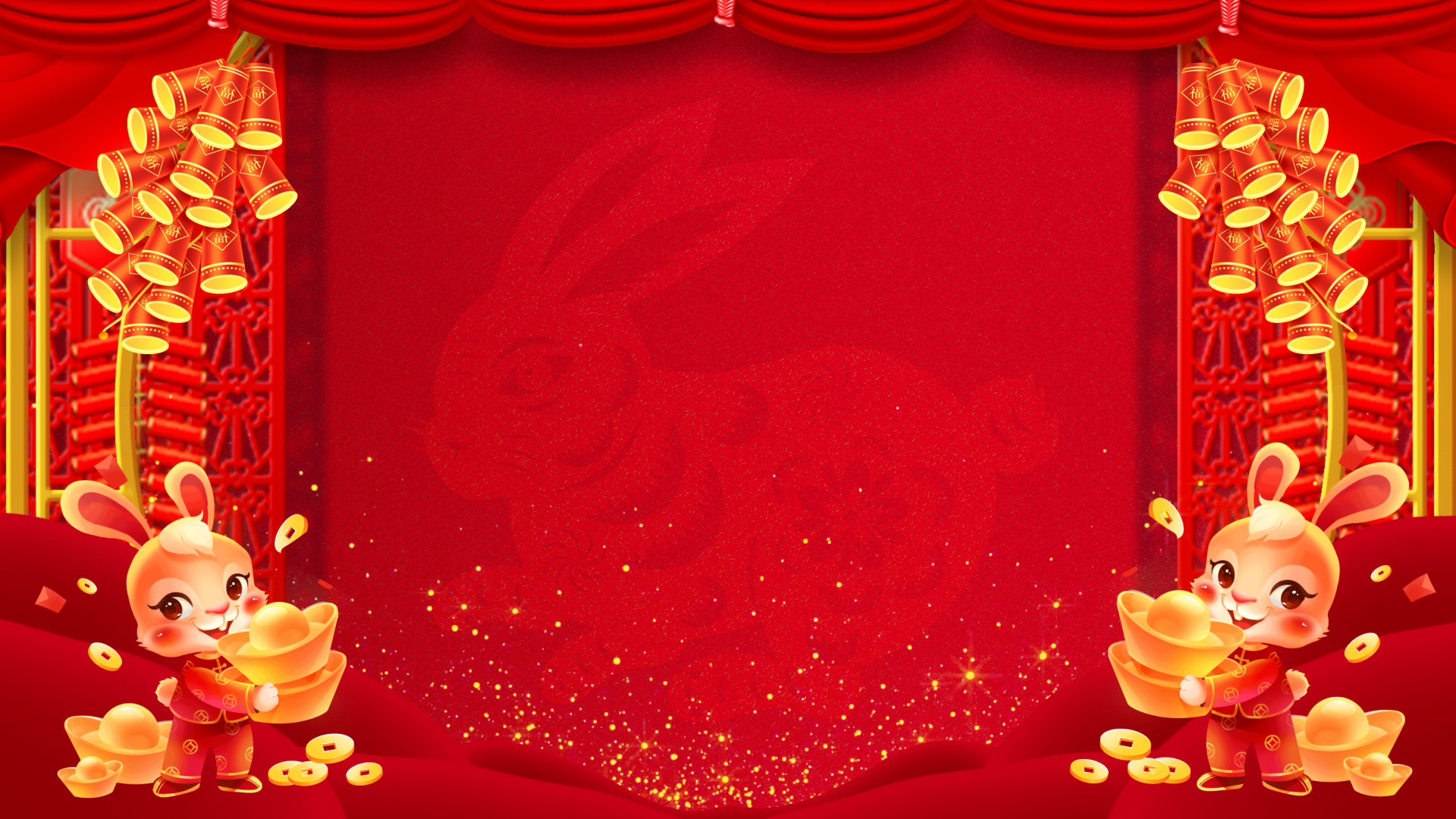 原创红色喜庆新年欢乐兔年冬天视频背景AE模板视频的预览图