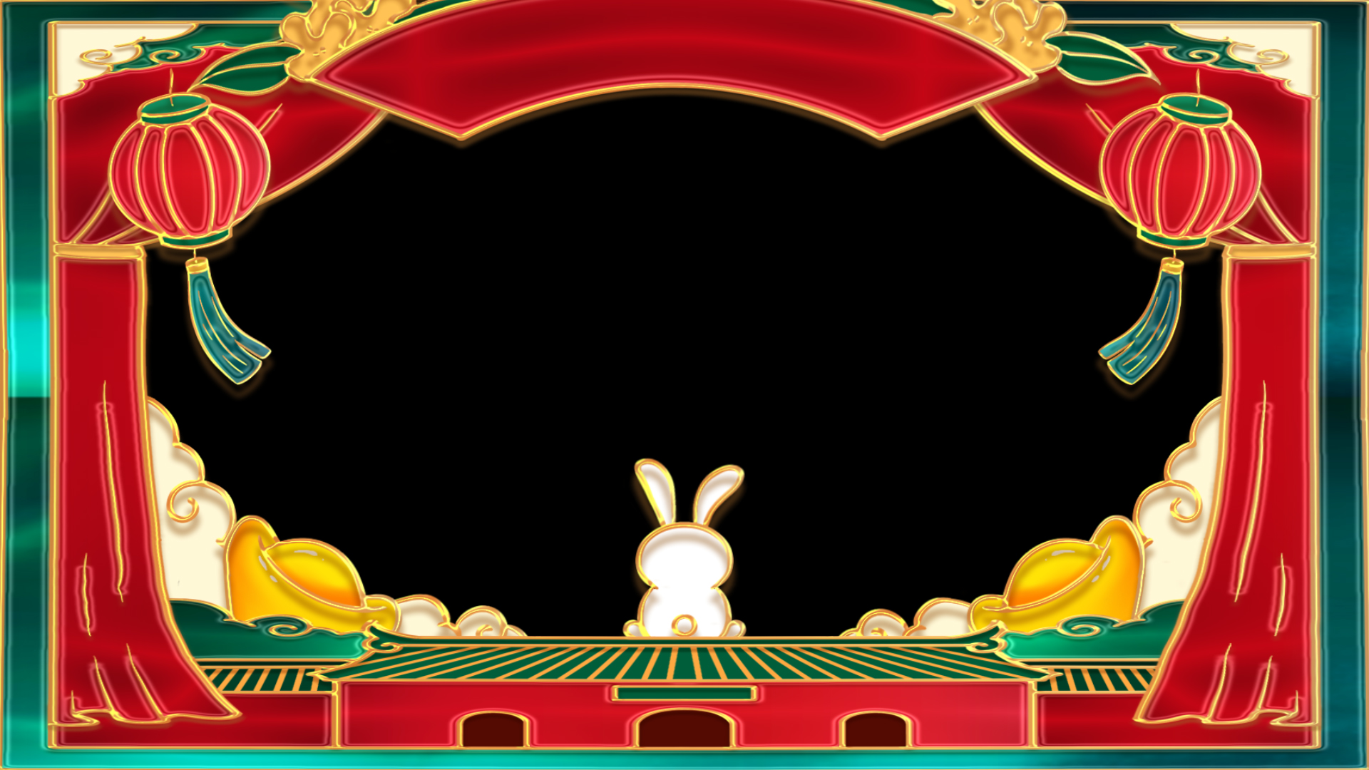 兔年新年金色浮雕玉兔祥云拜年祝福视频边框ae模板视频的预览图