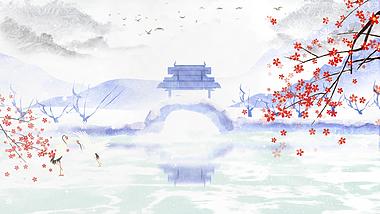 冬天中国风山水梅花飘落水墨古风背景视频的预览图