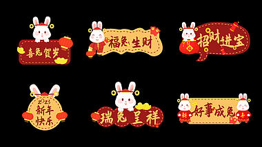 原创中国风兔年标签手举牌综艺花字标题框视频的预览图