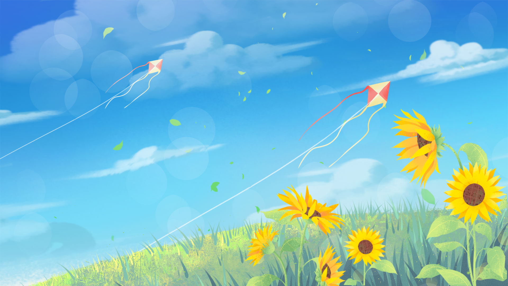 原创清新春天夏天向日葵蓝色手绘风背景AE模板视频的预览图