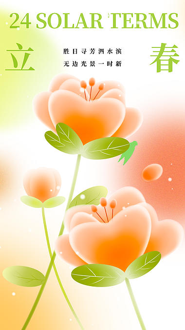 原创竖版橙色弥散风立春节气花朵花开清新动态竖屏海报ae模版视频的预览图