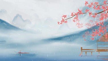 水墨山水中国风雨天下雨意境朦胧春天视频背景视频的预览图