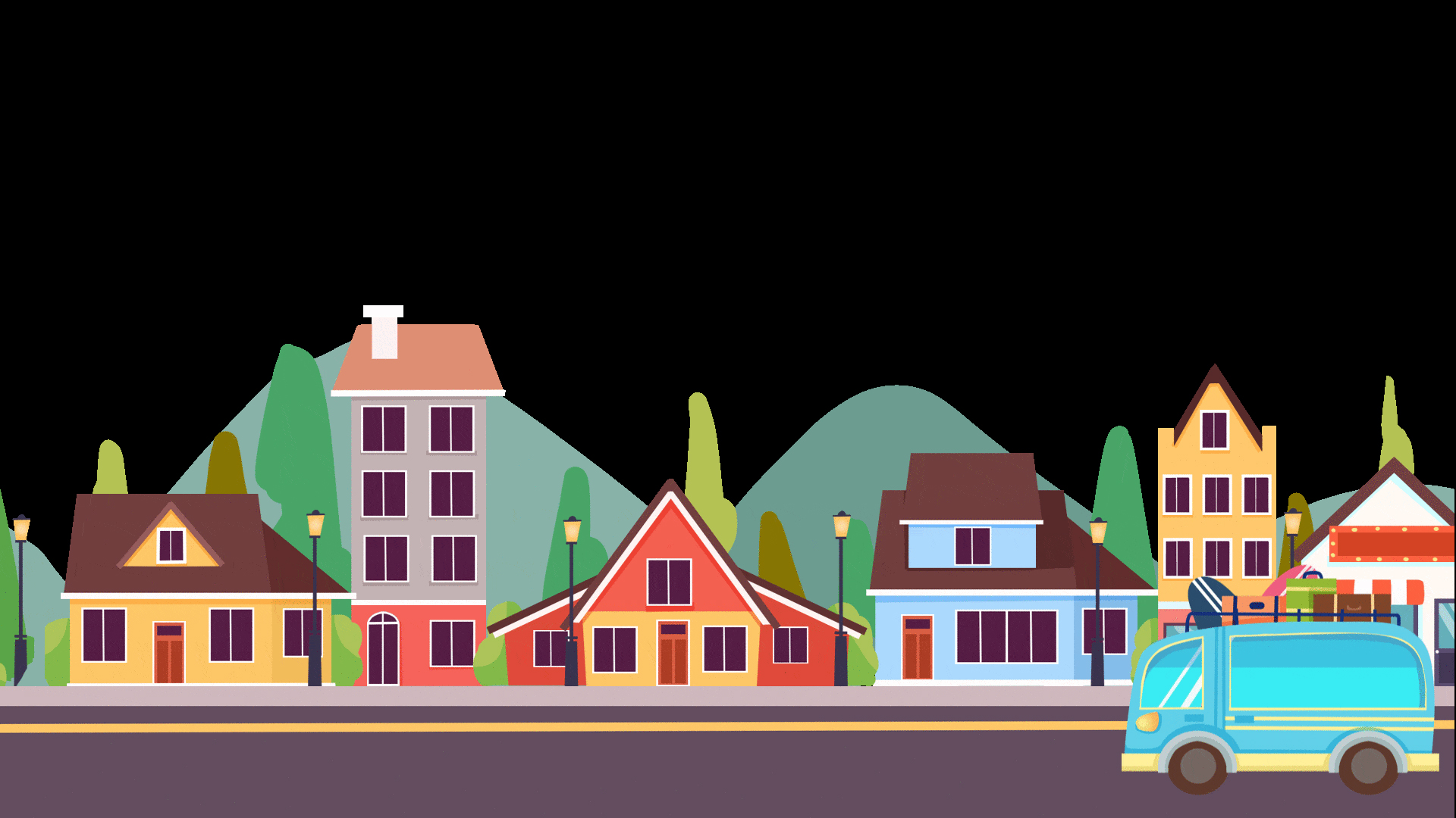 城市小镇街道马路公路汽车房屋建筑房子装饰视频的预览图