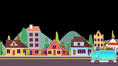 城市小镇街道马路公路汽车房屋建筑房子装饰视频的预览图
