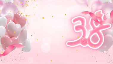三八妇女节女神节粉色气球丝带清新粒子浪漫背景视频的预览图