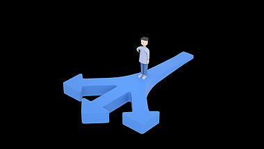 3D立体C4D商务卡通人物蓝色箭头寻找方向立体带通道元素视频的预览图