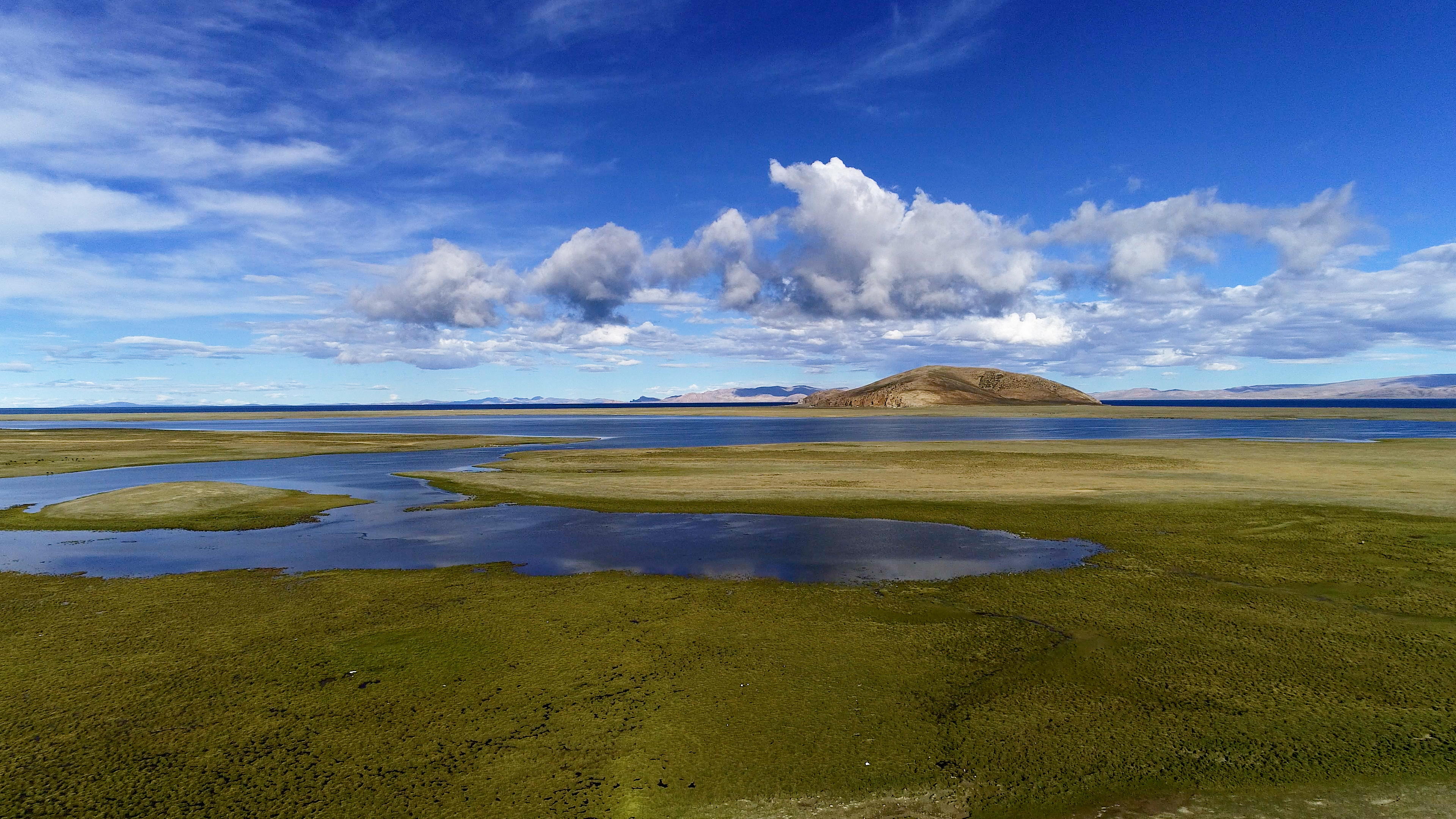 4k航拍西藏纳木错北部湖边湿地草原夏季自然风景视频的预览图