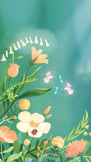 竖版绿色手绘简约春天蝴蝶飞舞竖屏动态背景视频的预览图